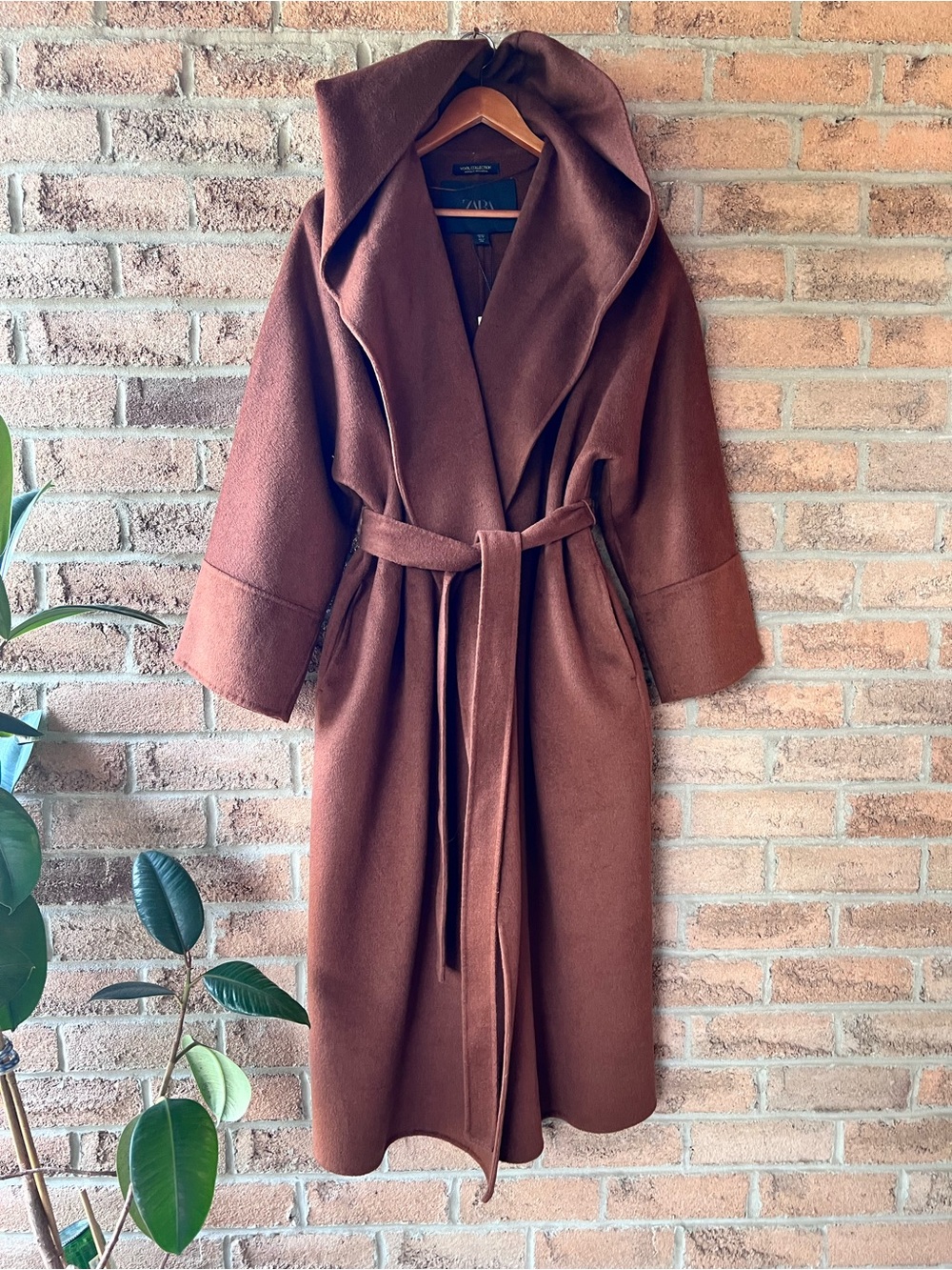 ZARA ZW Collection Limited Edition Wool Blend Belted Maxi Coat Brown L NWT